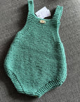 Personalised Green Knitted Baby Romper – Custom Keepsake (6-12M) | Handmade Milestone Outfit