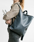 Grey Faux Leather Backpack, Lightweight & Laptop-Ready