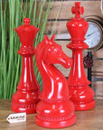 Luxury large red chess piece ornaments set of 3, king queen knight, retro stylish home decor, premium resin statement decor, trending best-selling accent pieces by Maravi at brixbailey.com