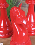 Luxury large chess piece ornaments set of 3, red retro-style king queen knight, premium resin decor for modern interiors by Maravi at brixbailey.com