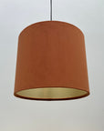 Burnt Orange Velvet & Lemon Yellow Cotton Double Sided Drum Lampshade | Handmade Ceiling Light Shade | Bespoke UK
