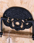 Luxury vintage industrial toilet roll holder, The Crown, premium black metal with wooden spindle, stylish Victorian-inspired bathroom accessory by Maravi at brixbailey.com