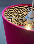 Cerise Pink Velvet & Zebra Cotton Double Sided Drum Lampshade | Handmade Ceiling Light Shade | Bespoke UK