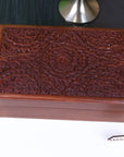 Luxury hand carved wooden box, elegant Sheesham wood floral jewelry storage, premium artisan crafted heirloom decor by Maravi at brixbailey.com
