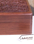 Luxury Chamring large hand carved wooden box, premium Sheesham wood, elegant floral pattern, best-selling jewelry storage, stylish home decor by Maravi at brixbailey.com