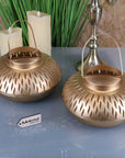 Premium Mohra Gold Candle Lantern Set of 2, Moroccan Style Metal Tea Light Holders, Festive Decorative Indoor Outdoor Lighting by Maravi at brixbailey.com