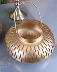 Premium Mohra Gold Moroccan Candle Lantern Set of 2, Festive Elegant Metal Tea Light Holders with Cut-Out Designs by Maravi at brixbailey.com