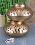 Premium Mohra Gold Moroccan Candle Lantern Set of 2, Stylish Festive Decor with Cut-Out Designs for Tea Lights and Pillar Candles by Maravi at brixbailey.com