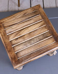 Premium Mol mango wood stool, versatile stylish footstool, sustainable hardwood, compact square design, rustic home decor by Maravi at brixbailey.com