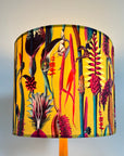 Mustard botanical velvet drum lampshade / ceiling shade, with a white lining