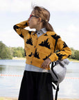 Yellow Knitted Cardigan with Beach Castle Design