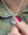 July Birthstone Necklace with Initial Charm | Ruby Gift for Her