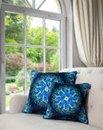Luxury Spiral Light velvet cushion, midnight blue bioluminescent ocean-inspired design, premium microfibre pad, elegant home decor by Isla Lawrie at brixbailey.com