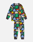 Organic Cotton Two Piece Pajama Set Black Dinosaur Print