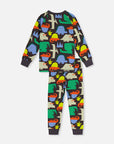 Organic Cotton Two Piece Pajama Set Black Dinosaur Print