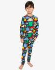 Organic Cotton Two Piece Pajama Set Black Dinosaur Print