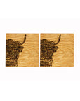Highland Cow Oak Coasters - Set of 2