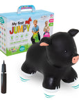 elegant black piggy jumpy toy on a soft grey background, showcasing its refined design for developmental play