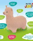 elegant beige alpaca jumpy hopper on a minimalist background, showcasing its refined plush texture