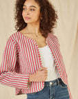 Yumi White Floral Print Reversible Cotton Cropped Quilted Jacket