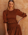 Jaffa Smocked Linen Top