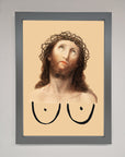 Luxury Jesus Breasts framed poster, premium spiritual wall art, stylish home decor, trending statement piece, best-selling unique artwork by Zestio at brixbailey.com