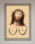 Luxury Jesus Breasts Framed Poster, premium spiritual wall art, stylish home decor, trending statement piece by Zestio at brixbailey.com