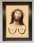 Luxury Jesus Breasts framed poster, premium spiritual wall art, stylish home decor, trending statement piece, best-selling unique artwork by Zestio at brixbailey.com