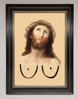 Luxury Jesus Breasts Framed Poster, premium spiritual wall art, stylish home decor, trending statement piece by Zestio at brixbailey.com