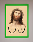 Premium Jesus Breasts Framed Poster, stylish spiritual wall art, luxury home decor, trending unique statement piece, best-selling framed print by Zestio at brixbailey.com