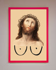 Luxury Jesus Breasts Framed Poster, stylish spiritual wall art, premium home decor, trending best-selling unique artwork by Zestio at brixbailey.com
