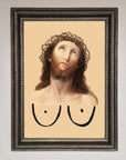 Premium Jesus Breasts Framed Poster, stylish spiritual wall art, luxury home decor, best-selling unique statement piece by Zestio at brixbailey.com