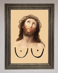 Luxury Jesus Breasts Framed Poster, premium spiritual wall art, stylish home decor, trending statement piece, best-selling unique artwork by Zestio at brixbailey.com