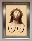 Luxury Jesus Breasts Framed Poster, stylish spiritual wall art, premium home decor, best-selling unique statement piece by Zestio at brixbailey.com
