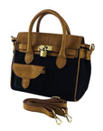 Mini Canvas & Genuine Leather Handbag Made in Italy - Chic Black & Vintage Brown - Adjustable Strap & Functional Pockets by Kailimood.store at brixbailey.com