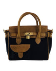 Mini Handbag in Canvas/Genuine Leather Made in Italy - Elegant Black & Vintage Brown Tote with Adjustable Strap & Functional Pockets by Kailimood.store at brixbailey.com