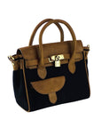 Mini Handbag in Canvas/Genuine Leather Made in Italy - Elegant Black & Vintage Brown - Adjustable Strap & Multiple Pockets by Kailimood.store at brixbailey.com