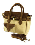Mini Handbag in Canvas/Genuine Leather Made in Italy - Elegant Vintage Style with Adjustable Shoulder Strap & Functional Pockets by Kailimood.store at brixbailey.com