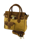 Mini Handbag in Canvas/Genuine Leather Made in Italy - Elegant Hazelnut Vintage Style with Adjustable Shoulder Strap by Kailimood.store at brixbailey.com