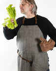 Linen Apron with Leather Details