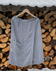 Natural Linen Sauna Skirt – Adjustable & Elegant Fishbone Pattern by KOOSdisain at www.brixbailey.com