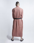 Linen Men's Bathrobe - Red Fishbone