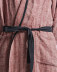 Linen Men's Bathrobe - Red Fishbone