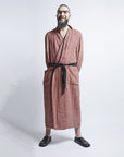 Linen Men's Bathrobe - Red Fishbone