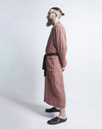 Linen Men's Bathrobe - Red Fishbone