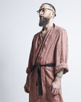 Linen Men's Bathrobe - Red Fishbone