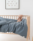 Linen Duvet Cover Set for Kids Blue Fog