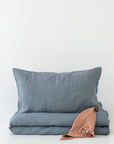Linen Duvet Cover Set for Kids Blue Fog