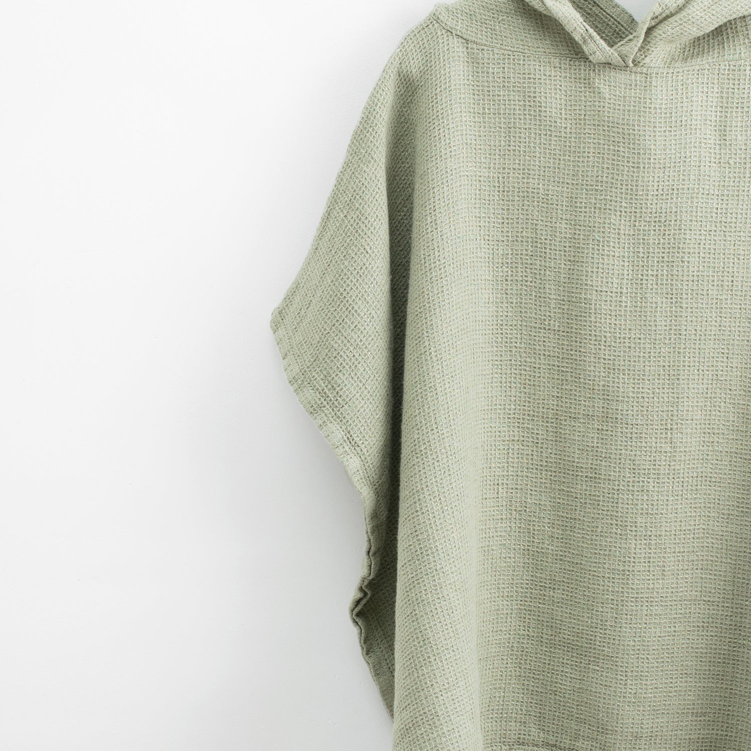 Linen Fine Waffle Poncho for Kids Sage