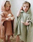 Linen Fine Waffle Poncho for Kids Sage